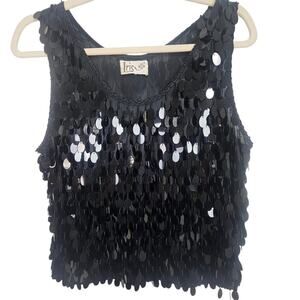 Iris Sequin Tank Top Beaded Tank Top Scoop Neck Tank Top Black Tank Top Women